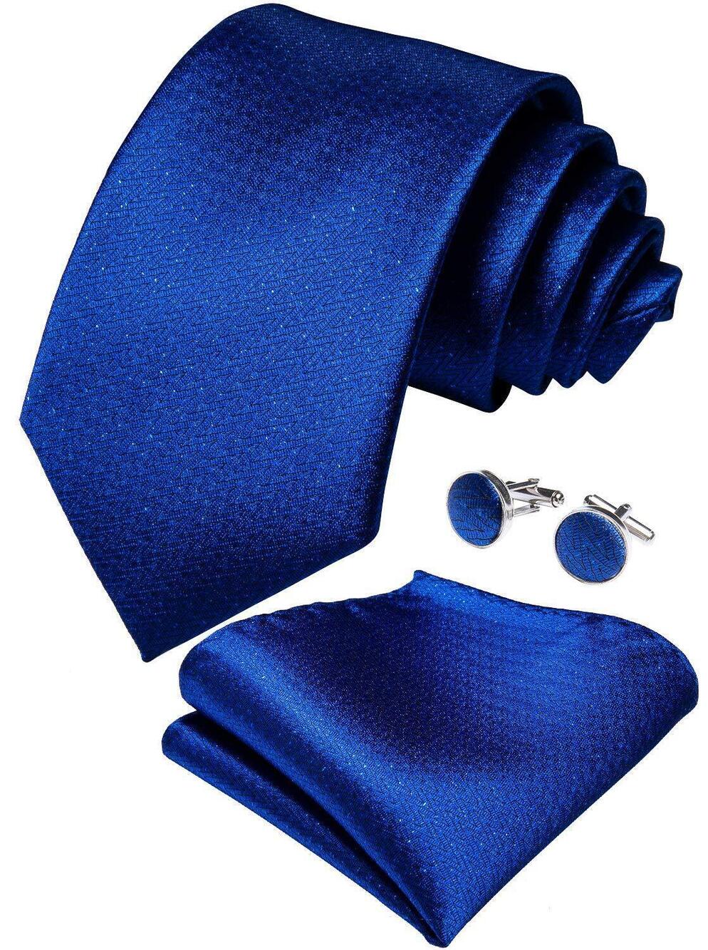 3823 Solid Color Tie and Pocket Square Set Woven Silk Plain Necktie &